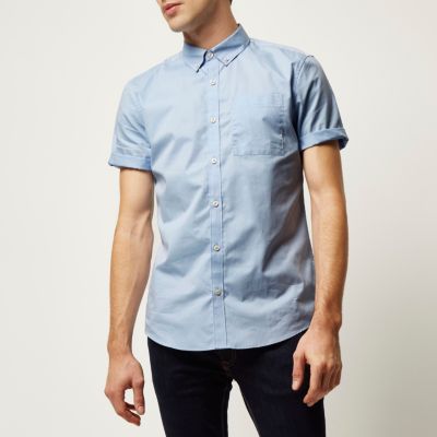 Blue twill short sleeve shirt